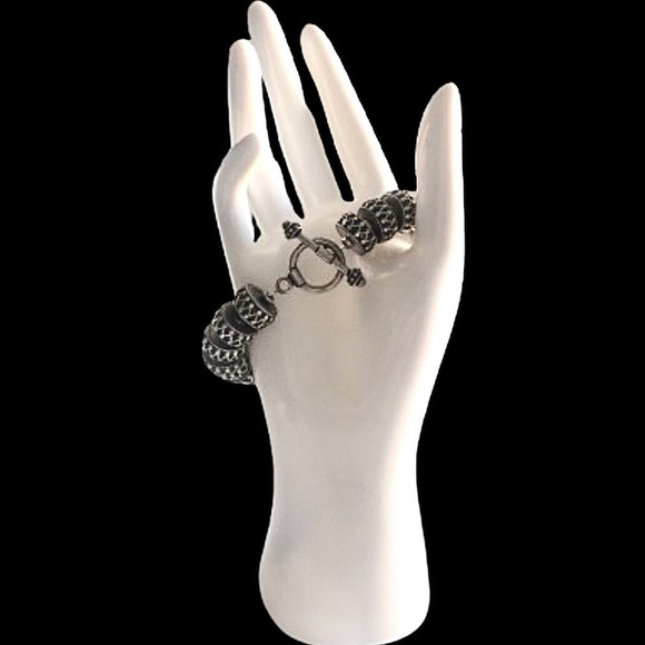 SILPADA Sterling Silver Oversized Oxidized Silver B2BS ROTTEN Toggle Bracelet - Picture 7 of 17